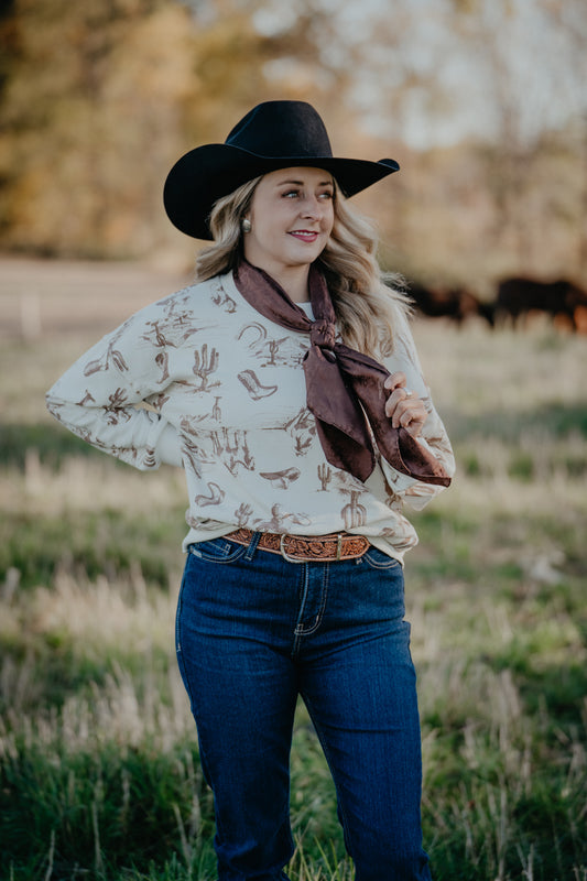 'Lulu' Western Print Crewneck Top (S-L)