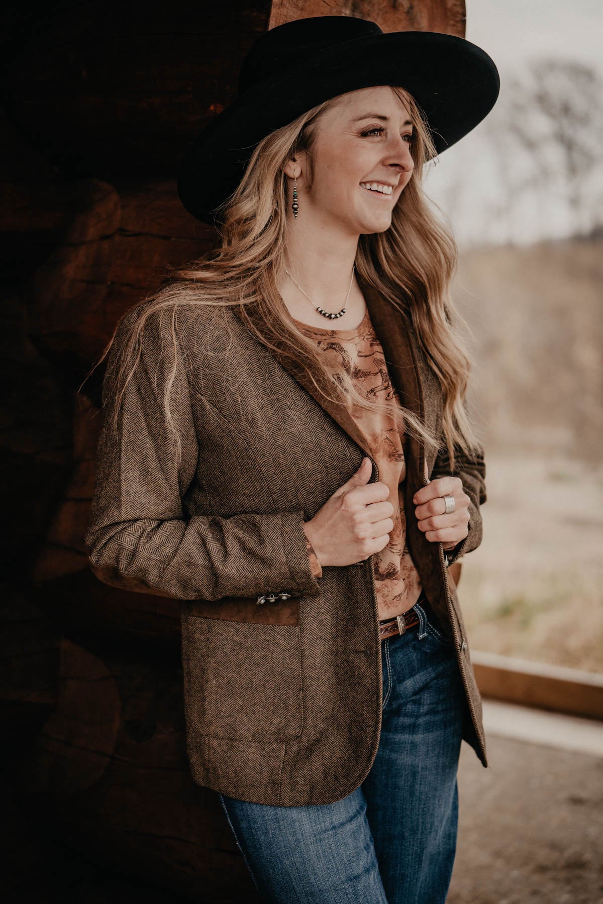 'Katmai' Brown Wool Blazer Herringbone by Madison Creek (XL Only)