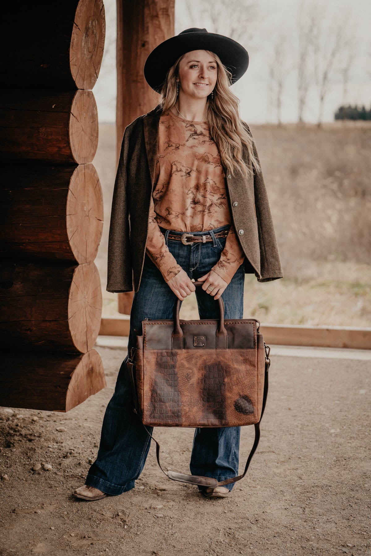 'Catalina' Leather Croc Laptop Tote Bag by STS Ranchwear