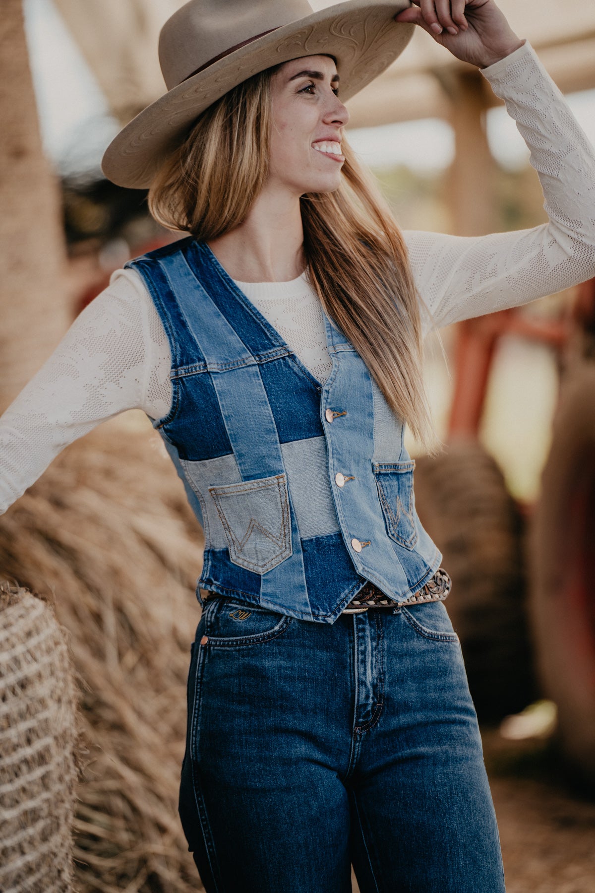 'Neon Diamonds' Wrangler x Lainey Patchwork Denim Vest (XS-XL)