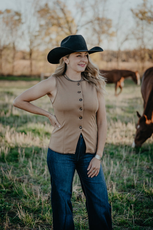 'Donna' Contrast Whipstitch Trim Button Down Vest (S-L)