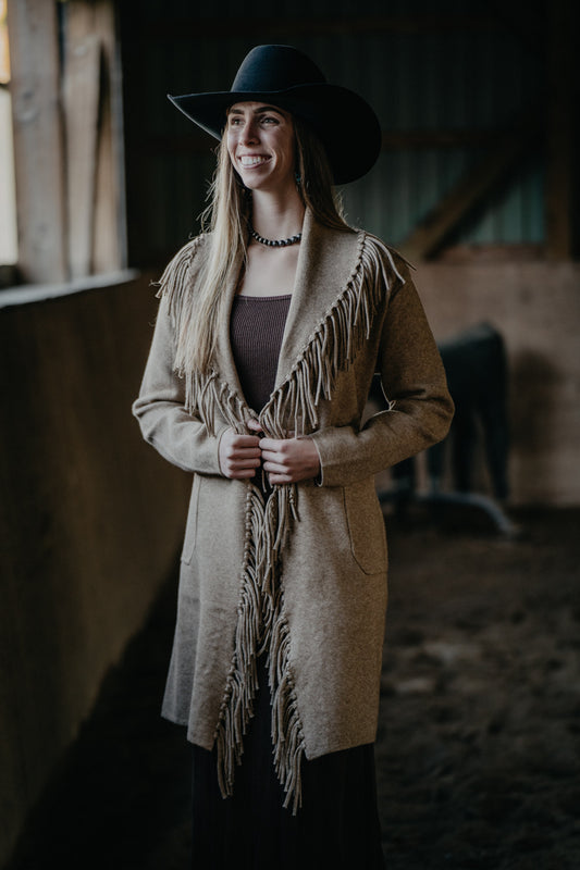 'Freida' Beige Fringe Cardigan Coat (XS-L)