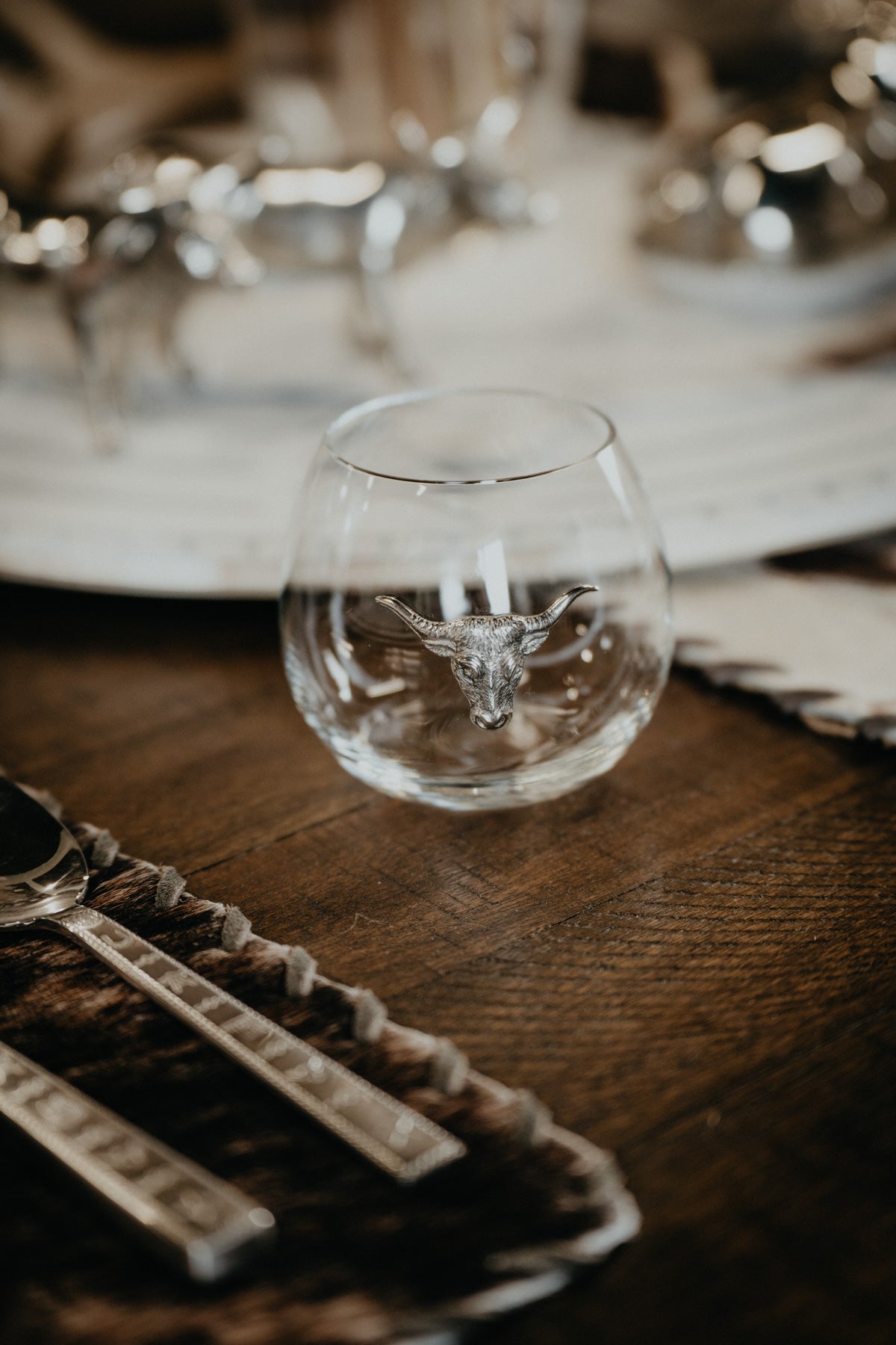 Glass & Pewter Longhorn Stemless Wineglass