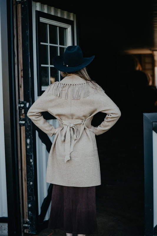'Freida' Beige Fringe Cardigan Coat (XS-L)