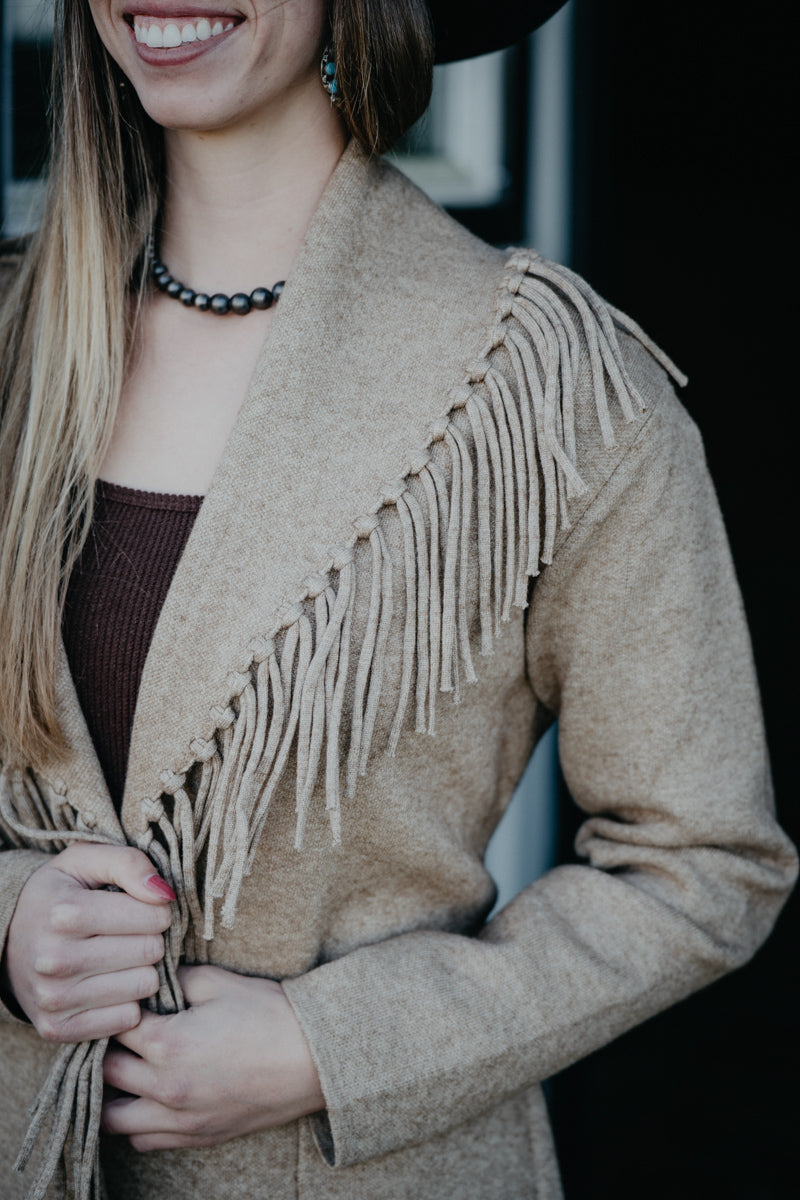 'Freida' Beige Fringe Cardigan Coat (XS-L)