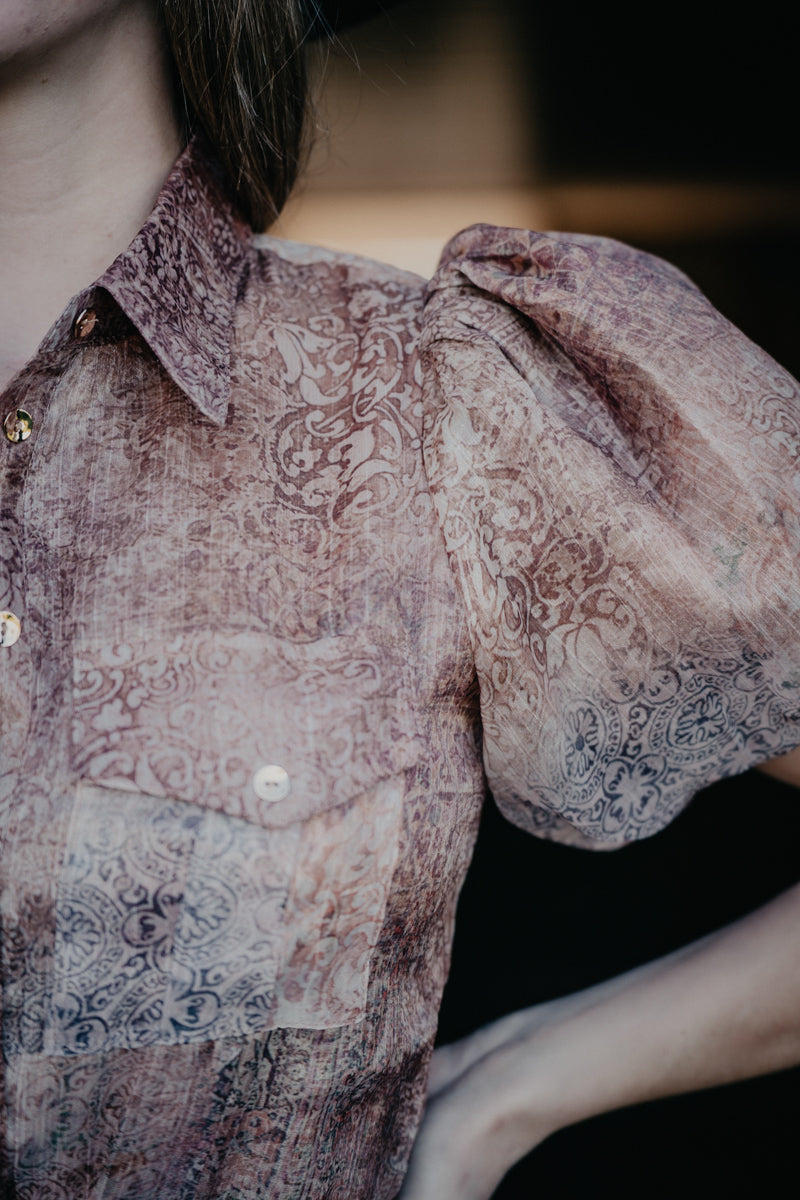 'Fannie' Metallic Paisley Print Bubble Sleeve Midi Dress (S-L)