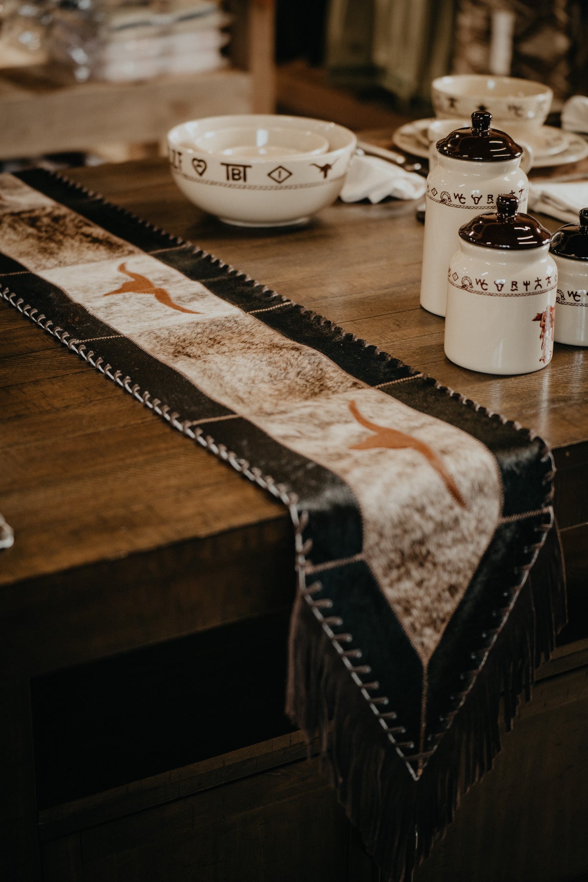 Cowhide 6ft' Table Runner with Fringe