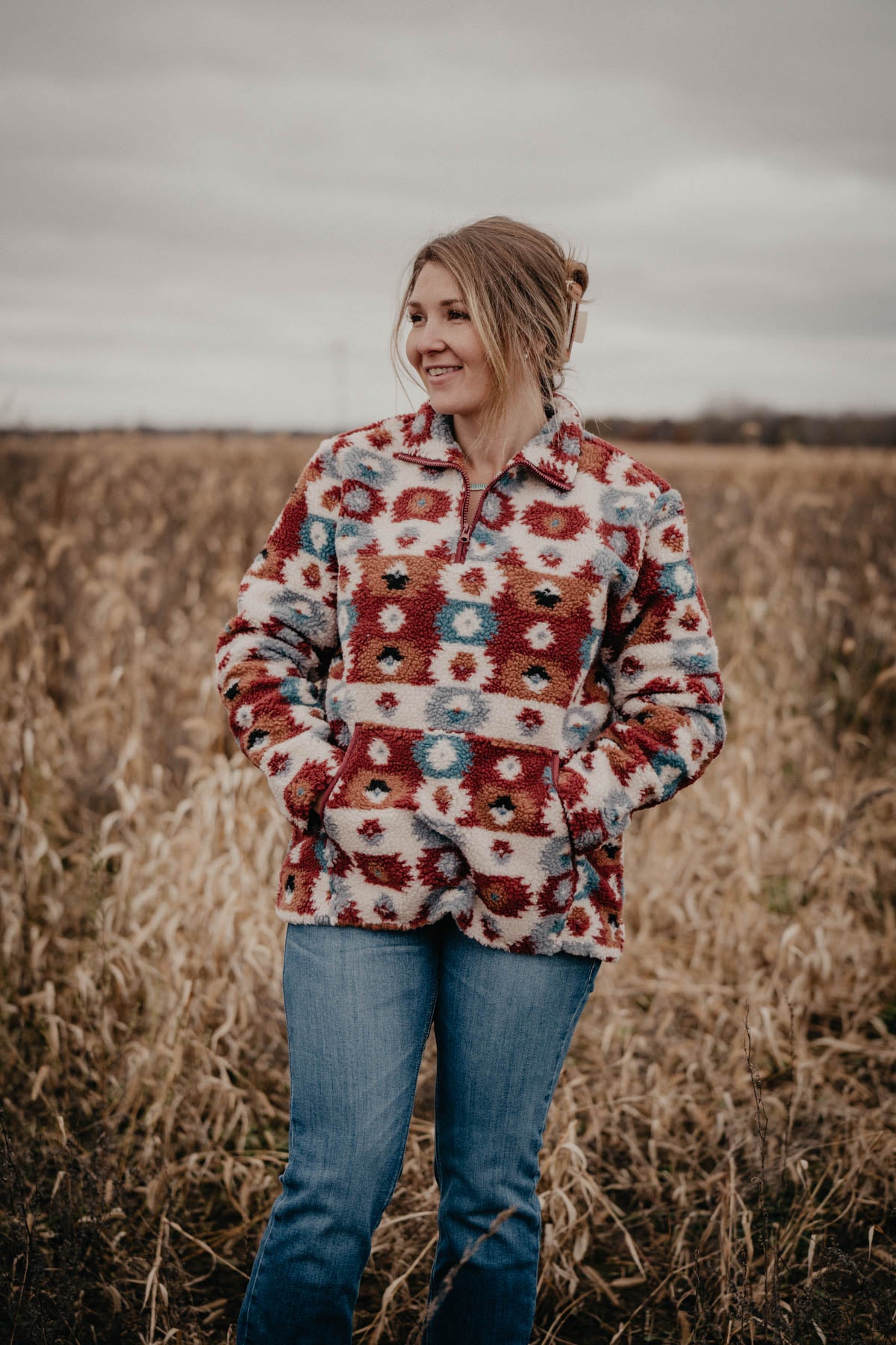 'Crooked River' Red Aztec Sherpa Pullover (S - XXL)