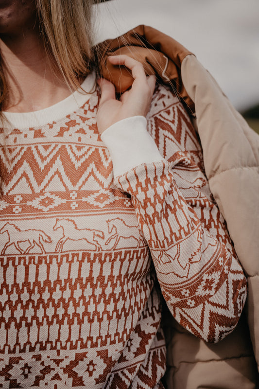 'Celeste' Women's Wrangler Long Sleeve Knit Aztec Rust (S-XXL)