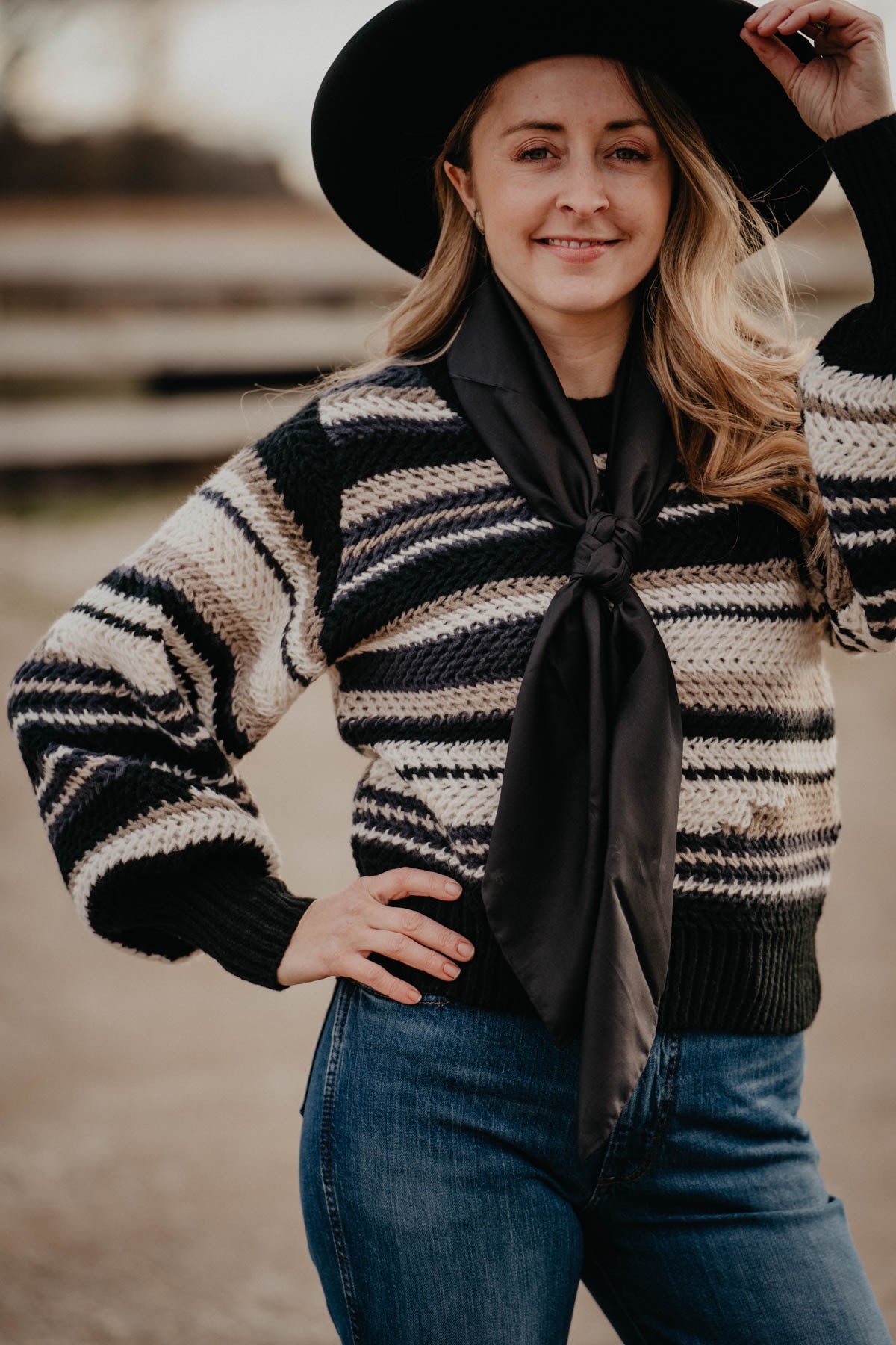 'Frost Ridge' Striped Knit Bubble Sleeve Sweater (XS Only)