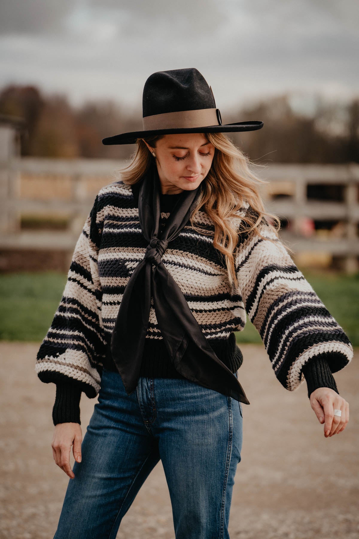 'Frost Ridge' Striped Knit Bubble Sleeve Sweater (XS Only)