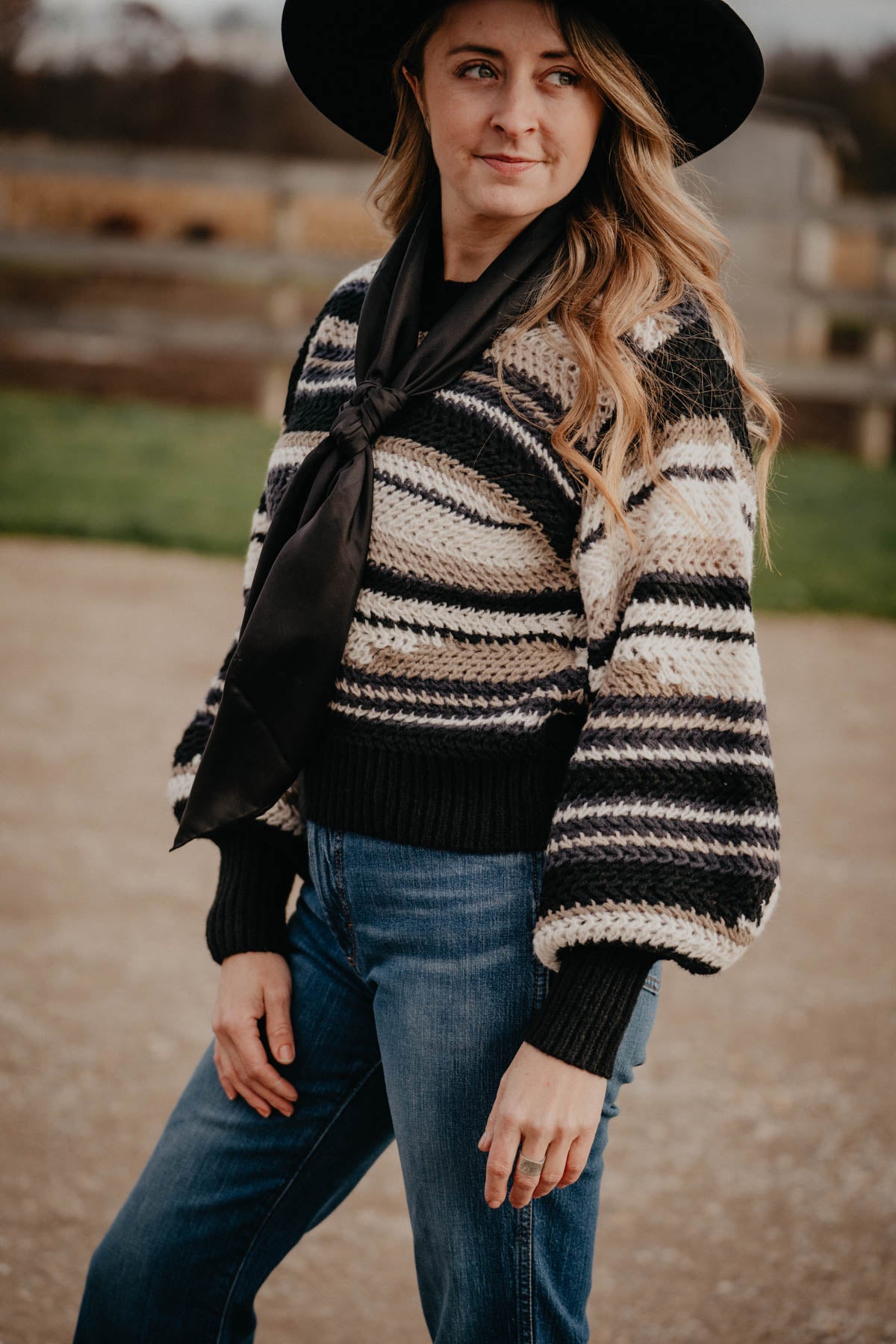'Frost Ridge' Striped Knit Bubble Sleeve Sweater (XS - L)