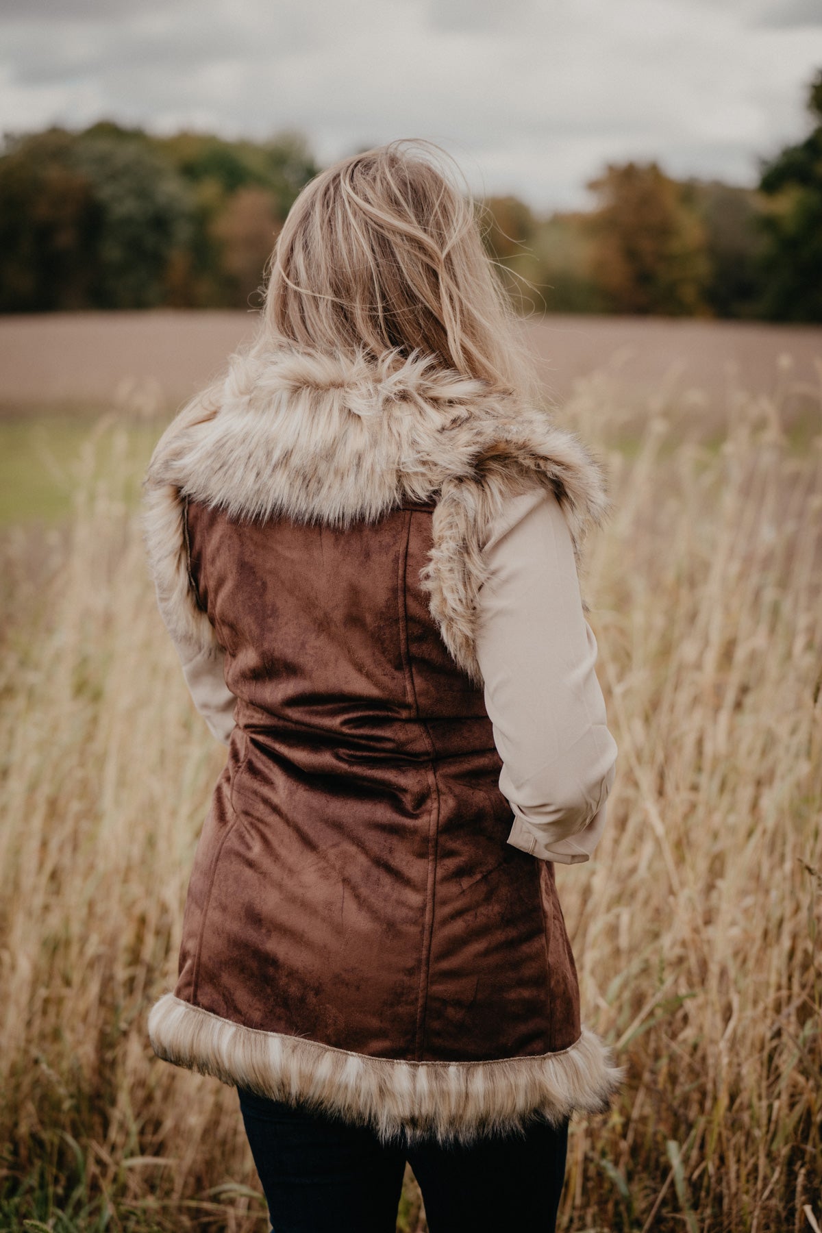 'Nora' Suede Vest with Faux Fur Trim by Tasha Polizzi (S - XL)