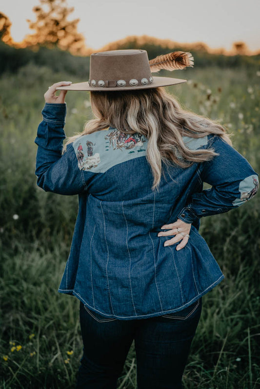 'Adirondack'' Denim Pearl Snap Shirt with Western Yoke by Tasha Polizzi (S & M)
