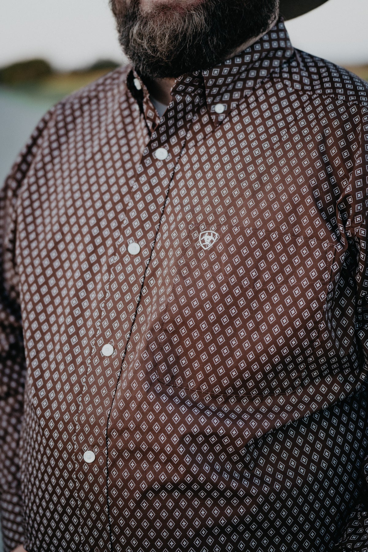 'Potting Soil' Ariat Men's Brown Geometric Long Sleeve Shirt (S- XXL)