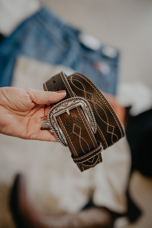 Mens Brown Bootstitch Leather Belt (32-40)