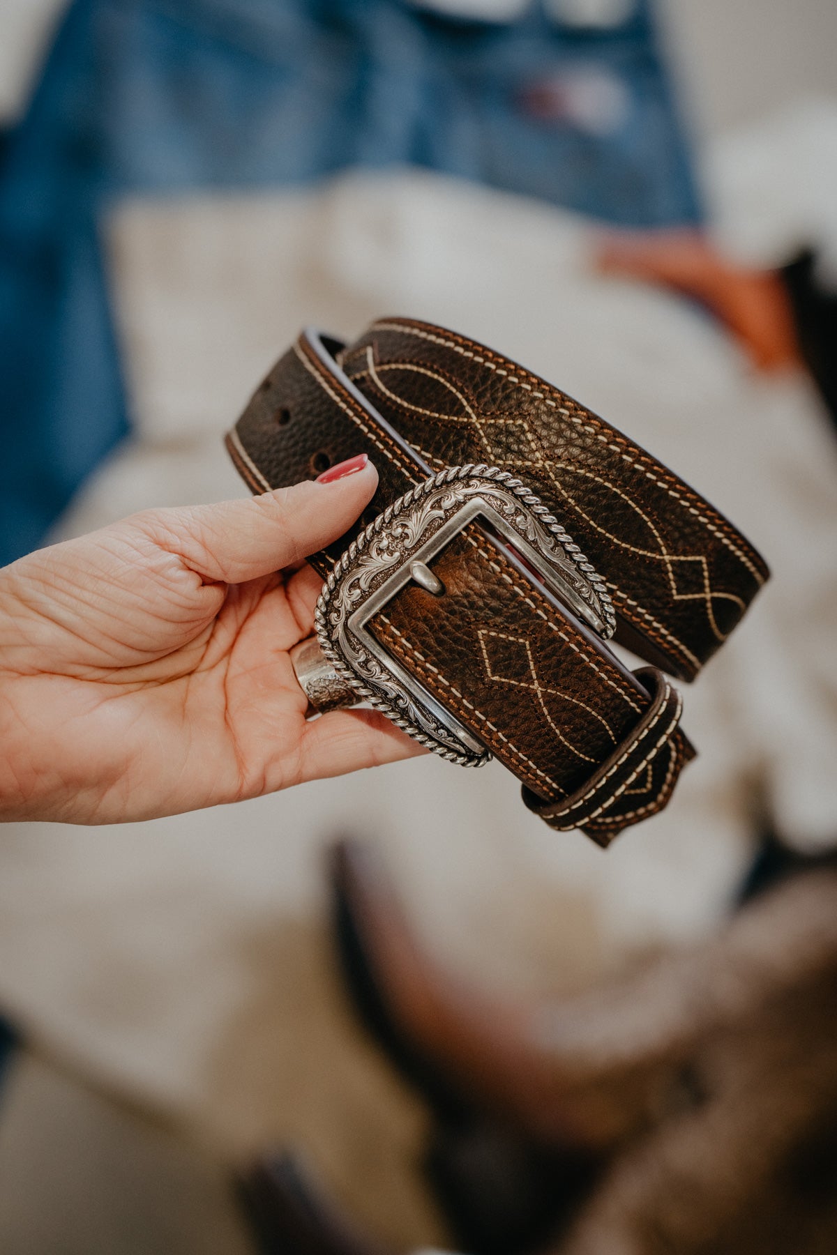 Mens Brown Bootstitch Leather Belt (32-40)