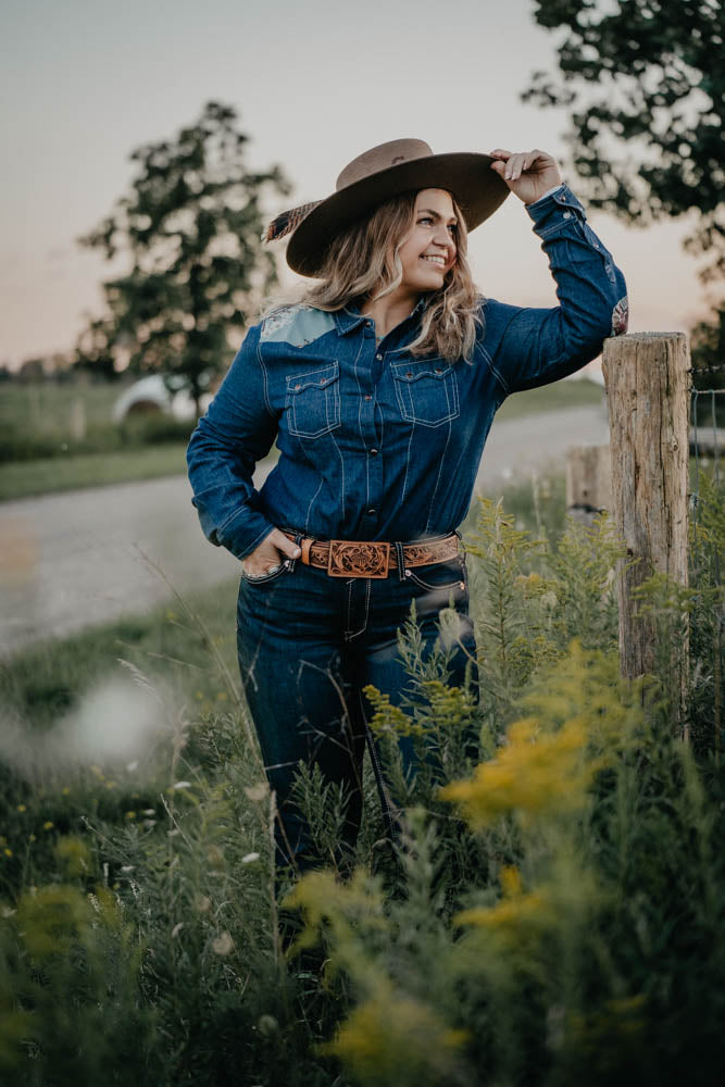 Denim pearl clearance snap shirt