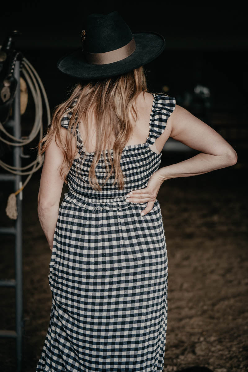 'Talia' Gingham Print Flutter Shoulder Maxi Dress (S-L)