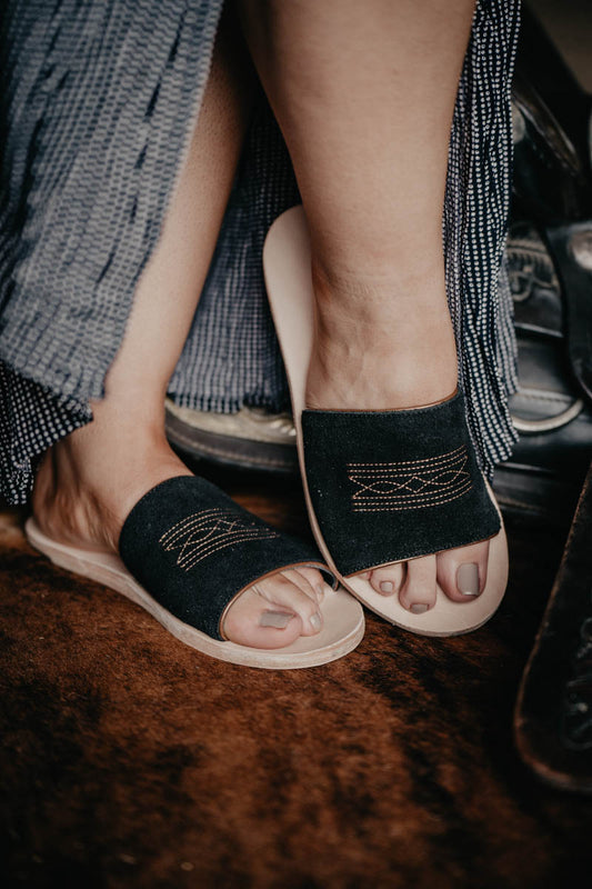 Nadia Western Stitch Leather Slide Sandals (2 Colours)
