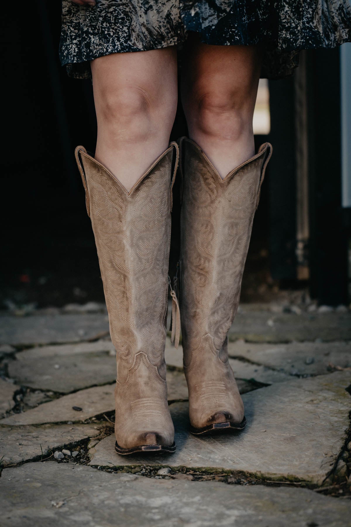 'Laramie' Ariat Tall Suede Western Boot with Calf Stretch Fit {Distressed Dijon}