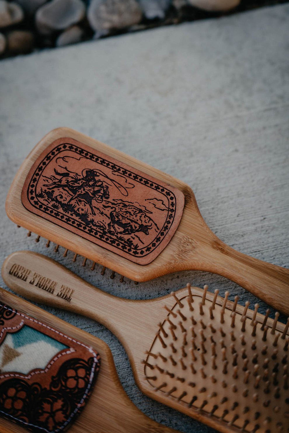 Lasered Leather and Pendleton Accented Wooden Hair Brushes (2 Designs ...