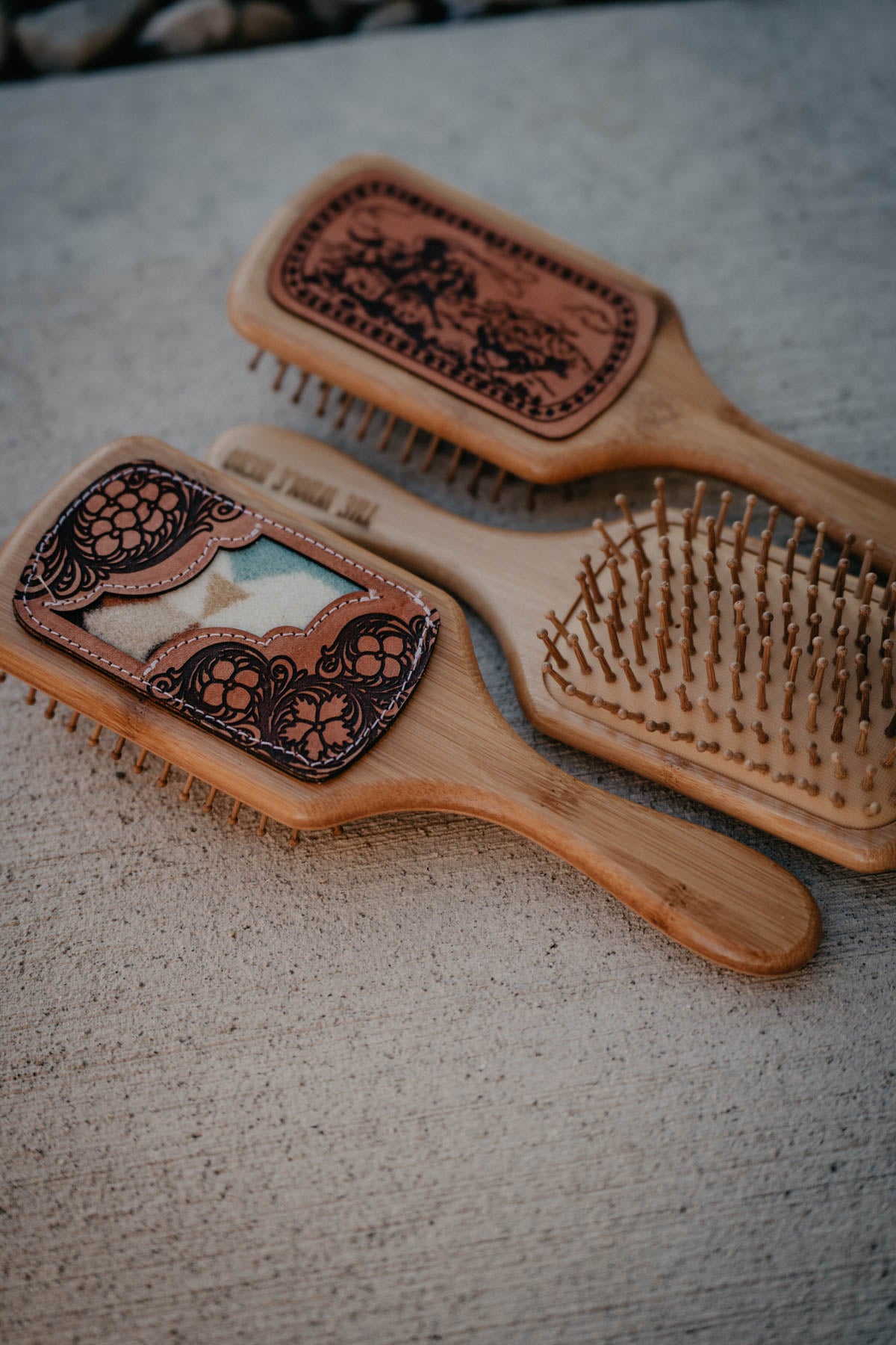 Lasered Leather and Pendleton Accented Wooden Hair Brushes (2 Designs)