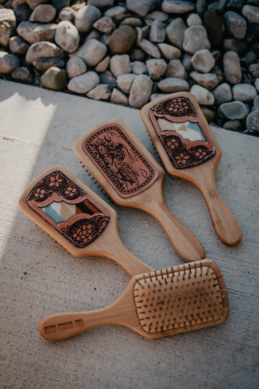 Lasered Leather and Pendleton Accented Wooden Hair Brushes (2 Designs)