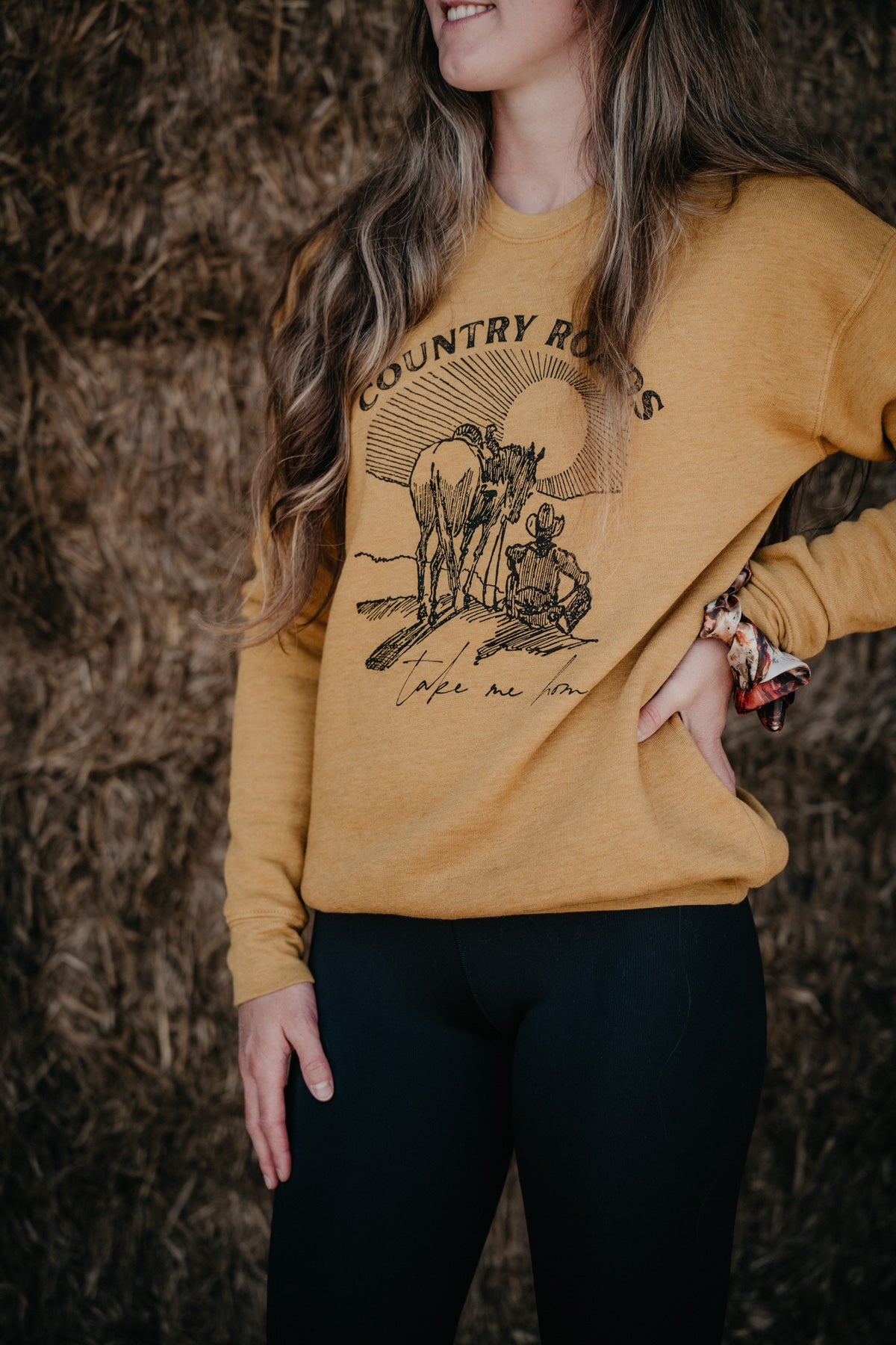 'Country Roads' Graphic Sweatshirt Heather Mustard (S-XL)