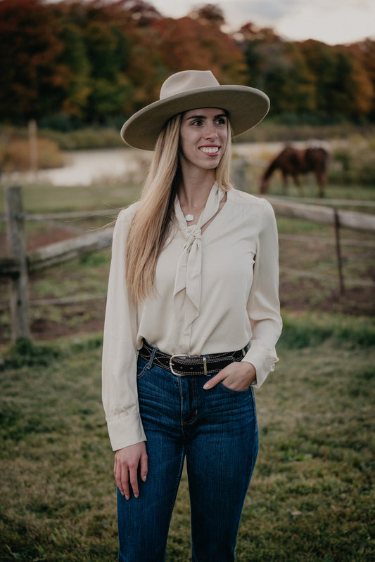 'Reece' Ivory Blouse with Tie Detail by Stetson (XS - XL)