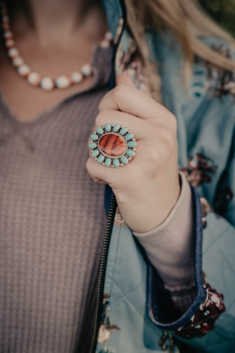 Spiny and Turquoise Cluster Ring (Size 9)