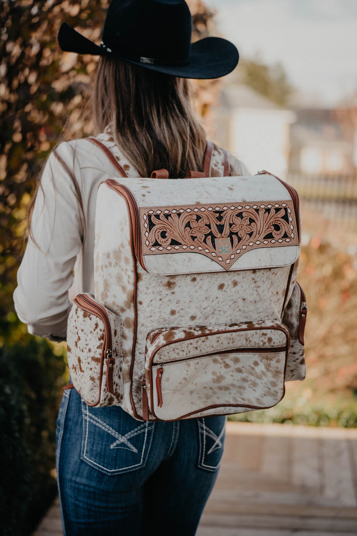 Cowhide and Tooled Leather Backpack