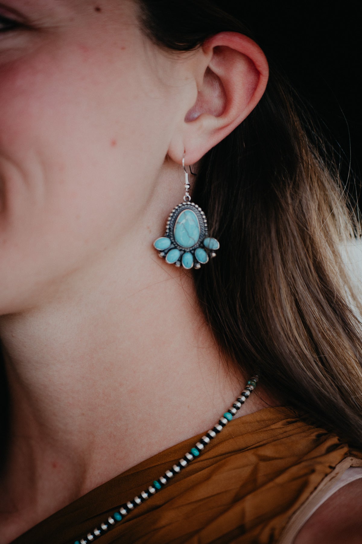 Hook Style Silver and Turquoise Drop Earring