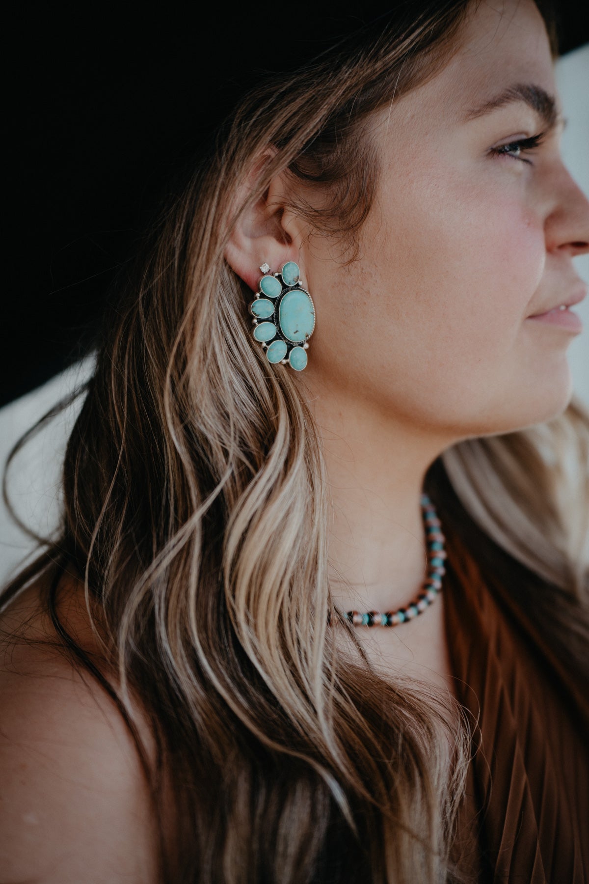 Statement Cluster Genuine Turquoise Earrings