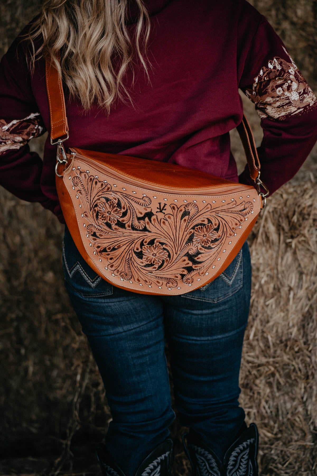 Oversized Tooled Leather Bum Bag (With and Without Fringe)