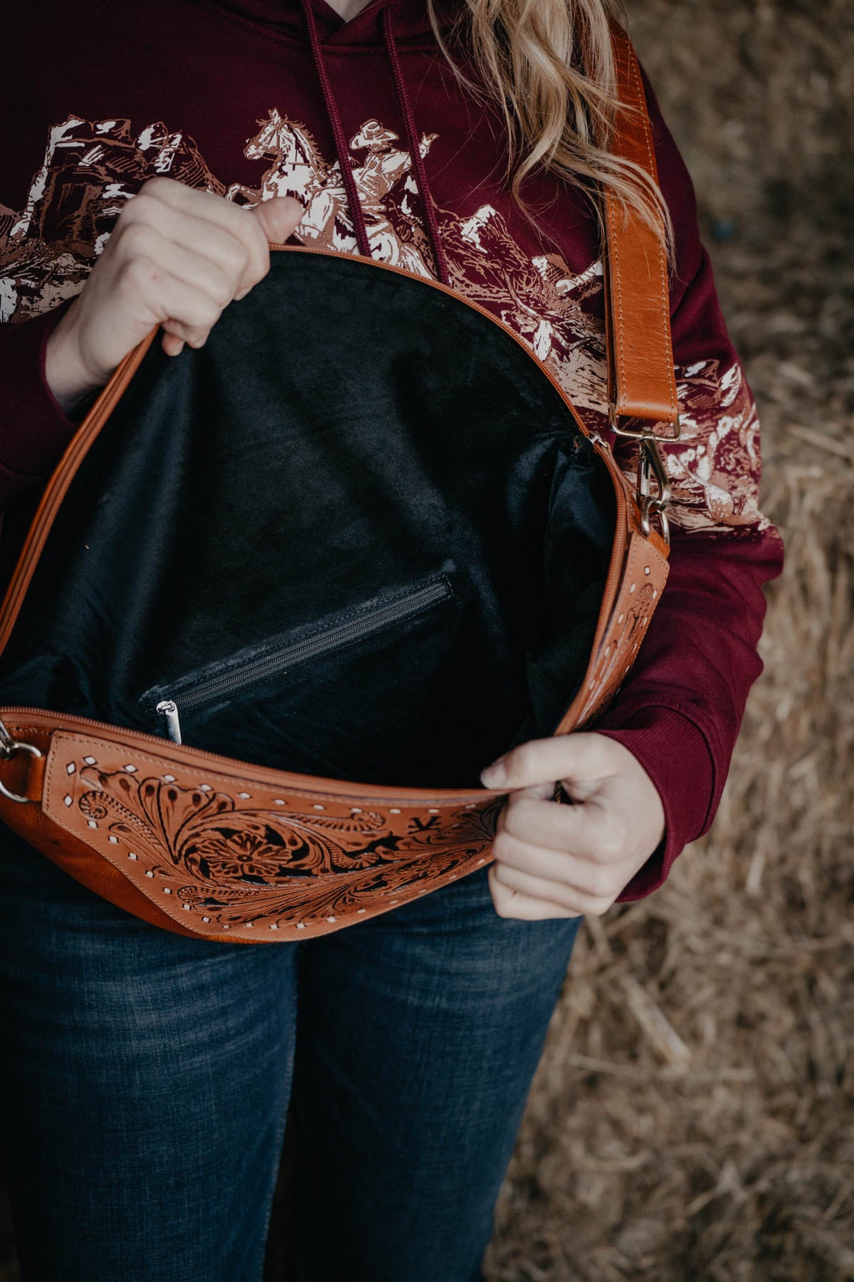 Oversized Tooled Leather Bum Bag With and Without Fringe