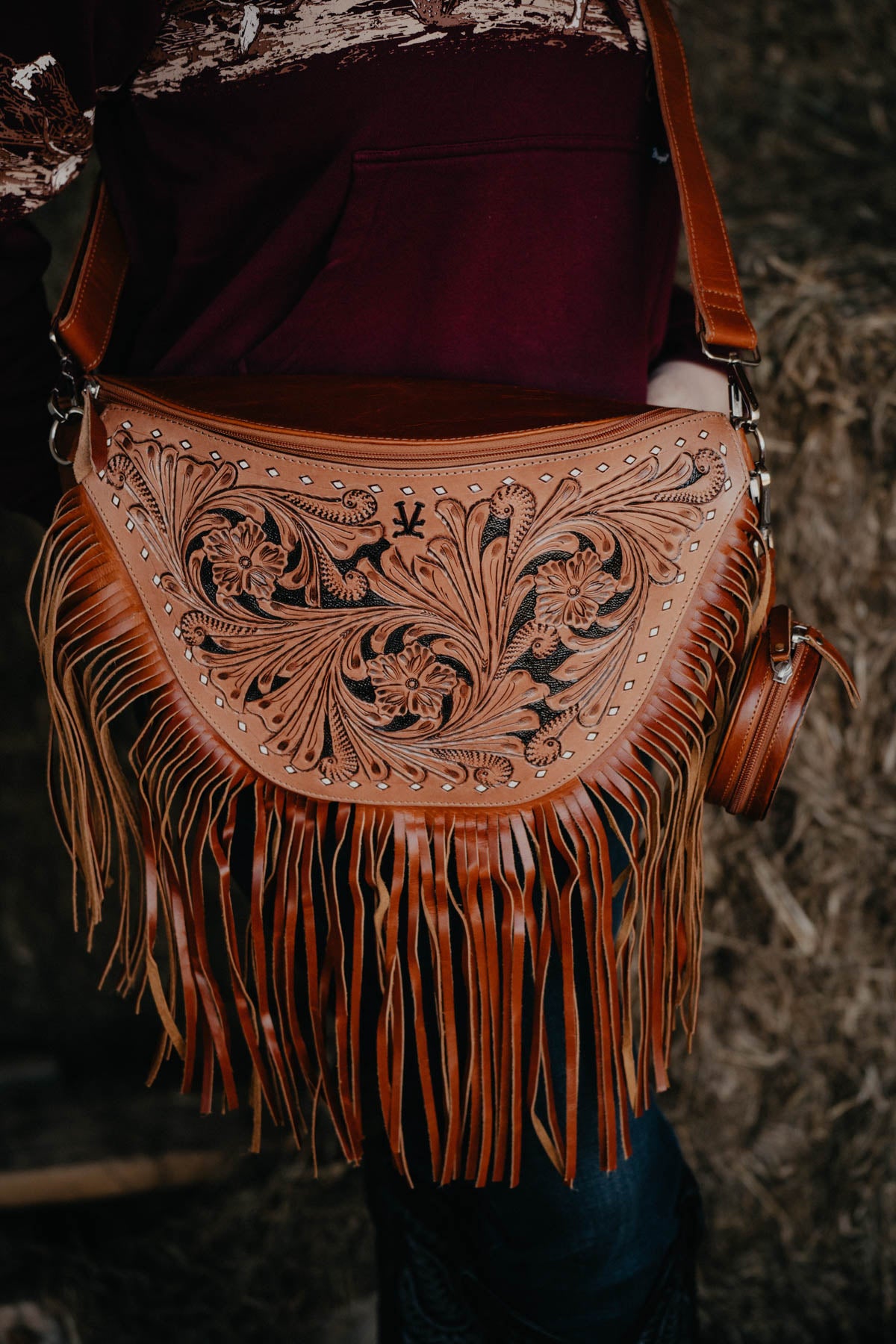 Oversized Tooled Leather Bum Bag With and Without Fringe