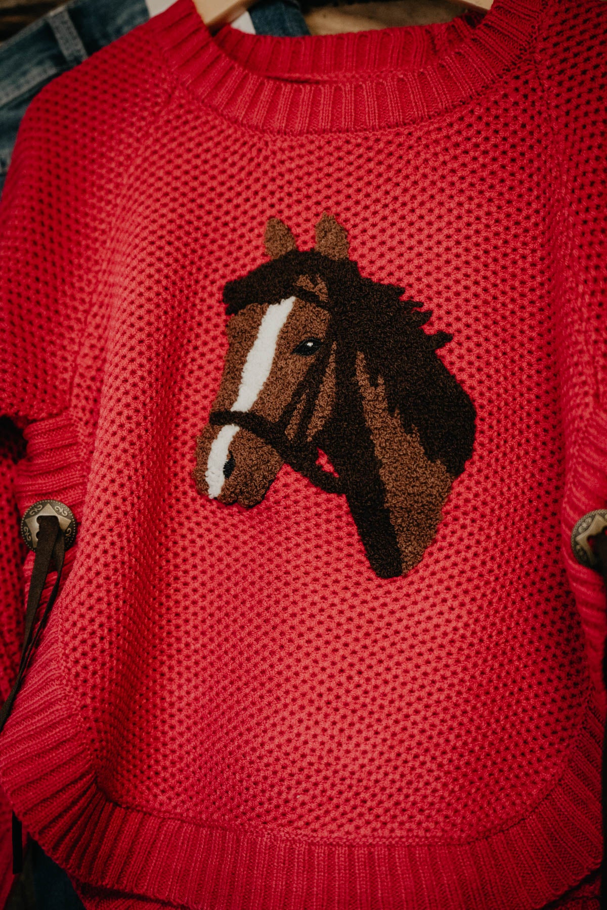 Girl's Pink Round Hem Sweater with Horse Applique (4T - 12)