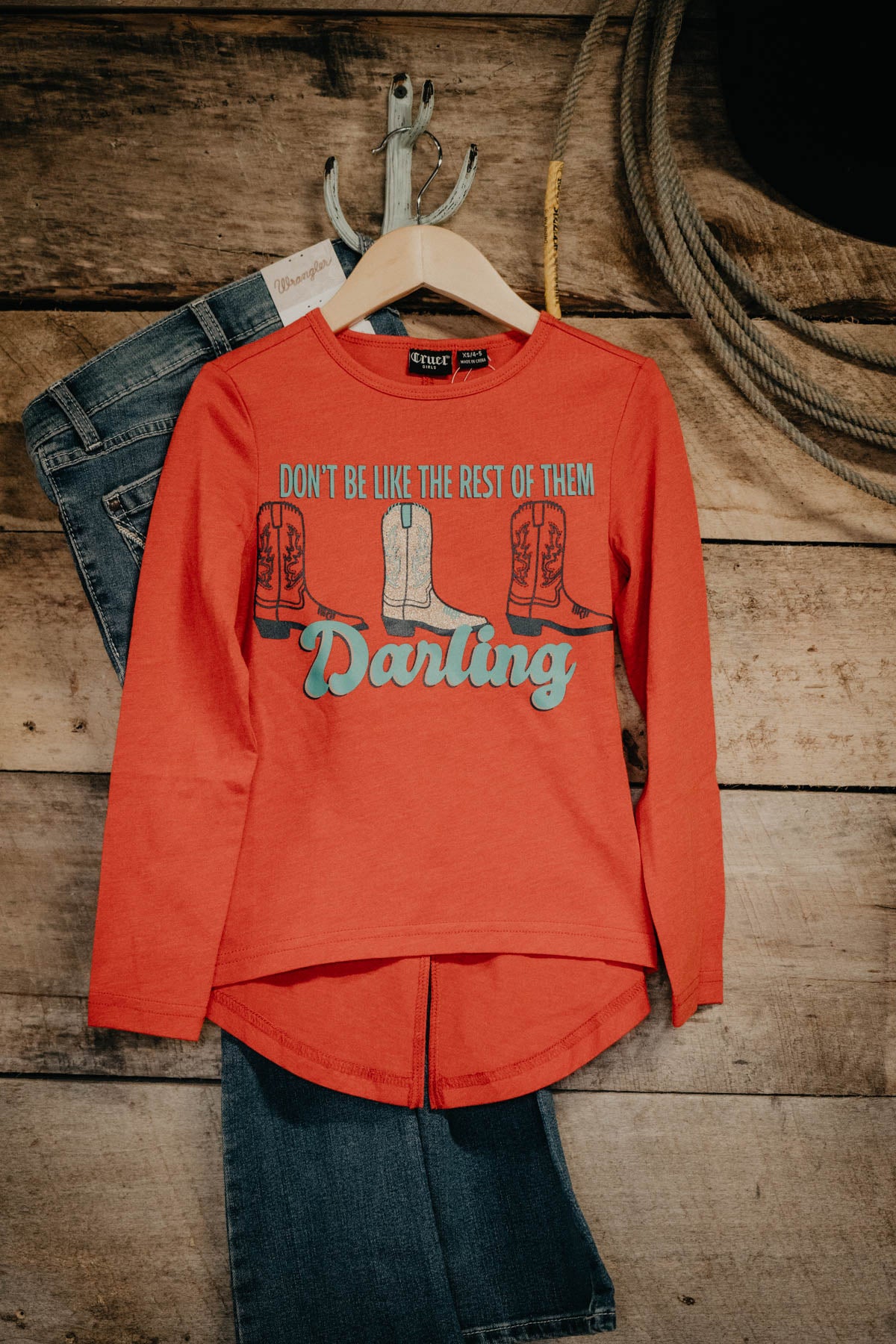 'Darling' Girls Turquoise/Orange Long Sleeve Tee (2T - 12)