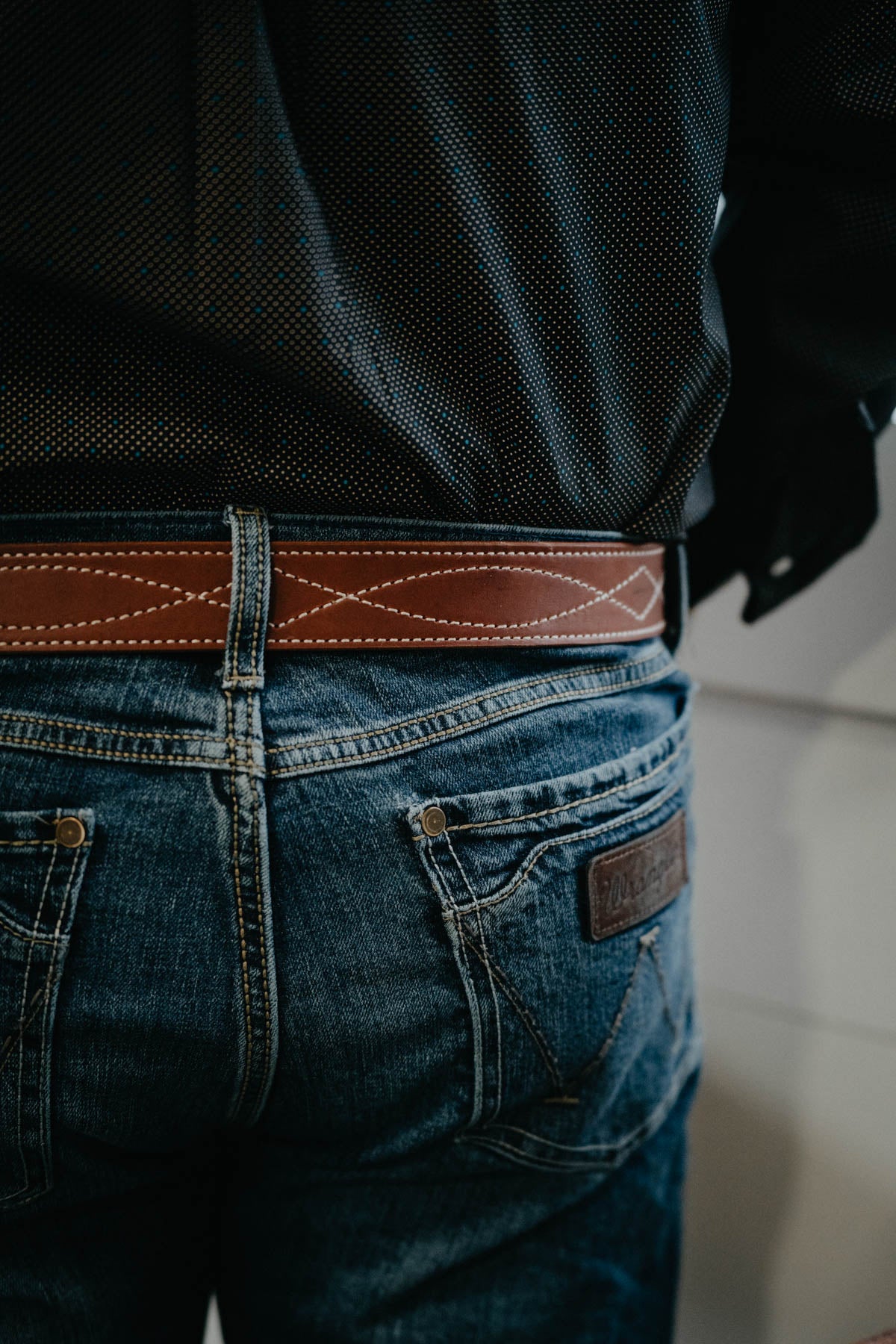 Men's Brown Leather Figure 8 Stitched Belt