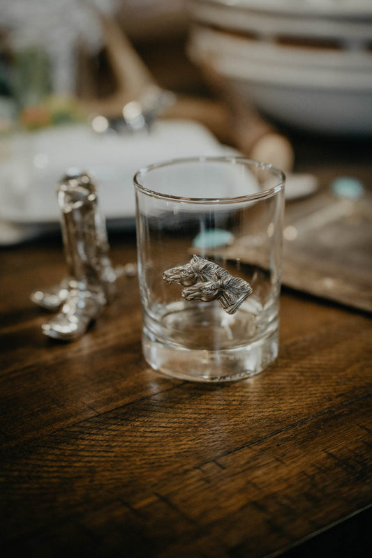 Pewter Horse Double Old Fashion Bar Glass