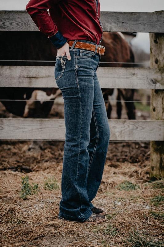 Robbie' High Rise Mega Flare Jean with Raw Hem by Ariat
