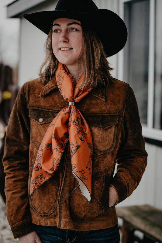'Roping Cowgirl' Rust Orange Satin Wild Rag