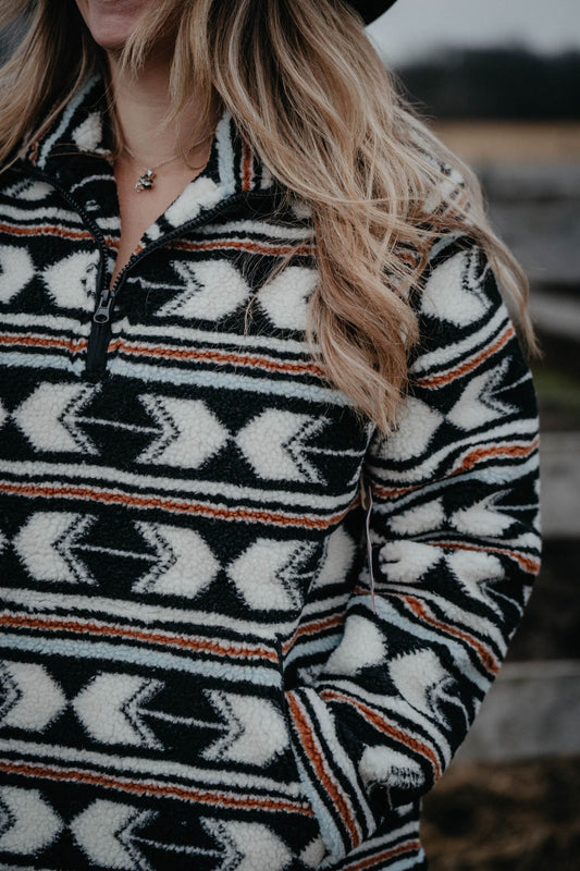 'Alamo' Black & Ivory Sherpa 1/4 Zip Pullover (S - XXL)