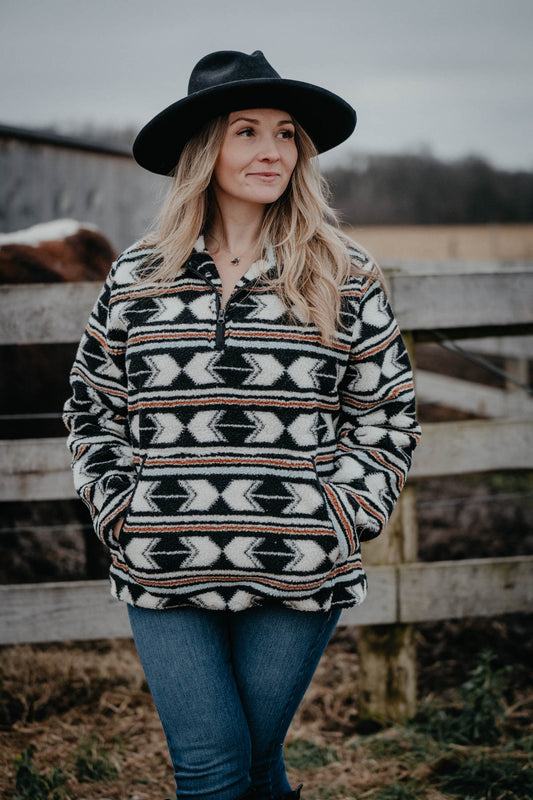'Alamo' Black & Ivory Sherpa 1/4 Zip Pullover (S - XXL)