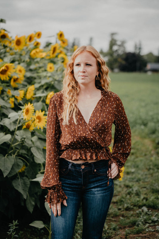 'Colts Crossing' Floral Printed Wrap Blouse with Ruffle Details (S-L)