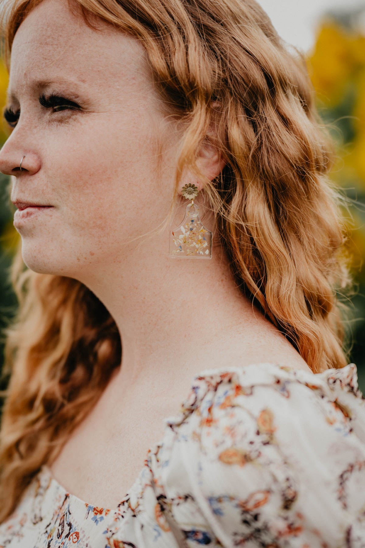 Cowtag Flower Resin Earrings