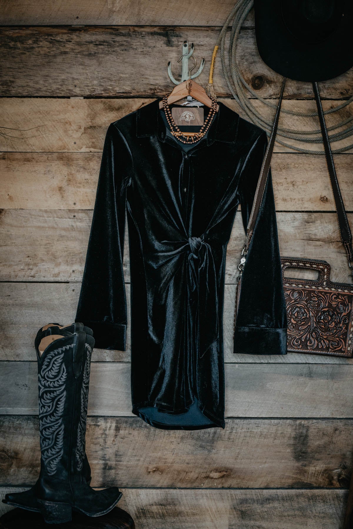 'Dallon' Black Velvet Wrap Dress by Z Supply (S - XL)