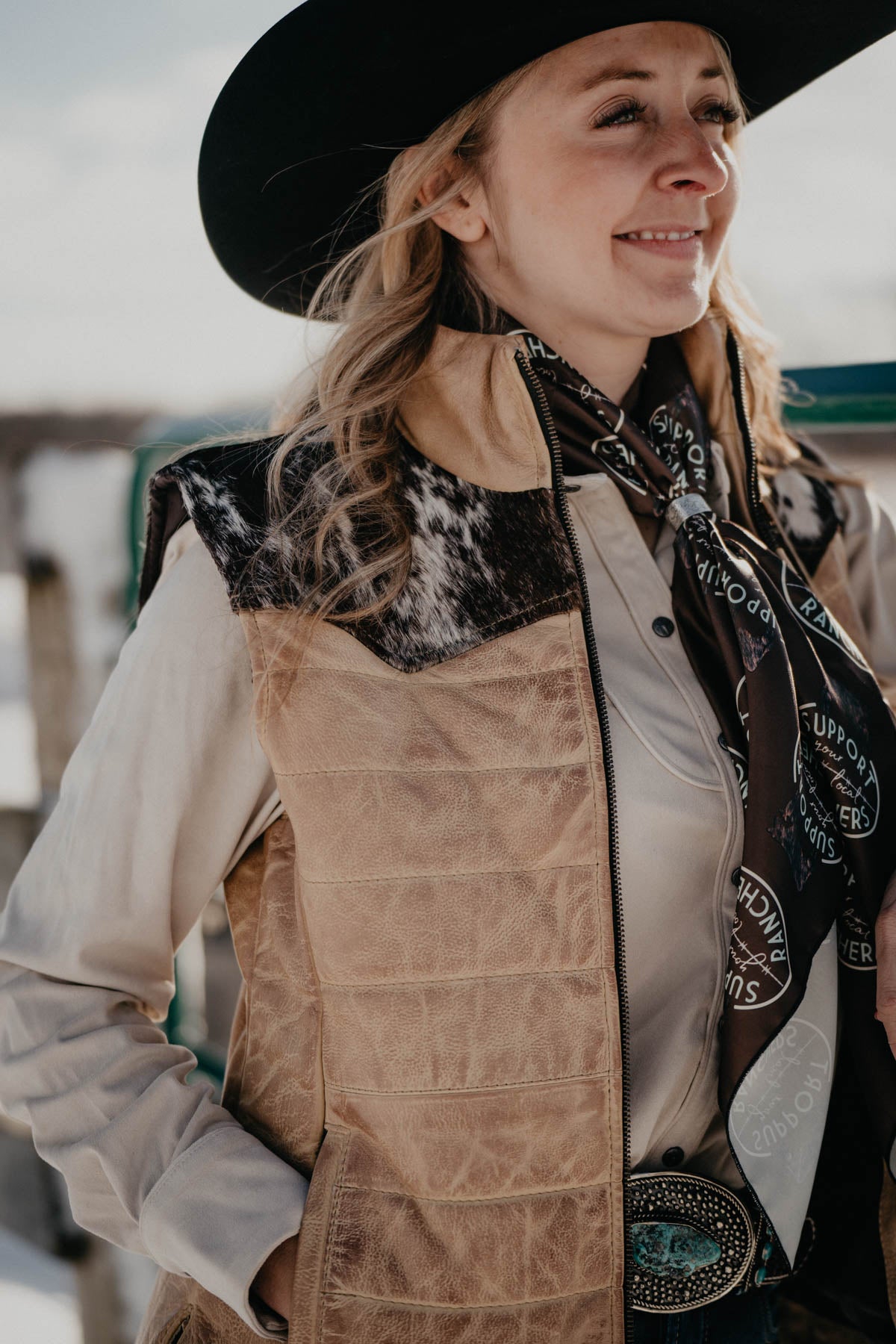 'Palomino' Leather Vest with Cowhide Yoke by STS Ranchwear (XS - XXL)