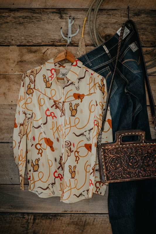 'Memphis' Howdy Yellow Print Pearl Snap Shirt (S & L only )